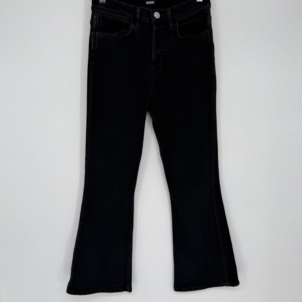 Hudson Vintage Holly High Crop Flare Jeans 27 Black Cropped Button Fly Denim